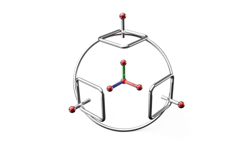 Weergave van de TriBall positioneringstool van IronCAD.