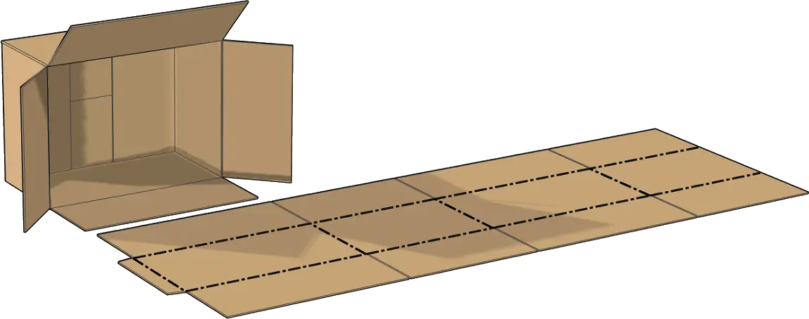 Ontwerp van een kartonnen doos die uitgeklapt kan worden om productieklaar te maken.