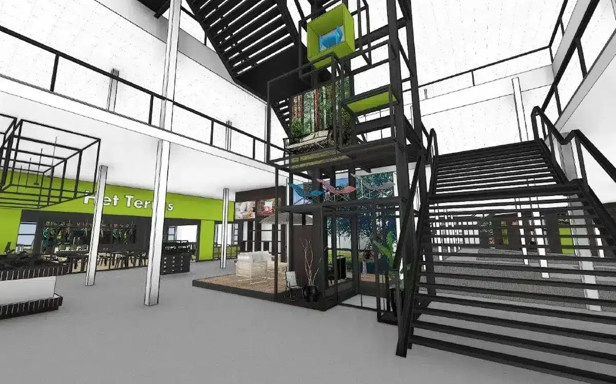 IronCAD-render van een winkelontwerp gemaakt door een IPO-student bij Van Keulen Interieurbouw.
