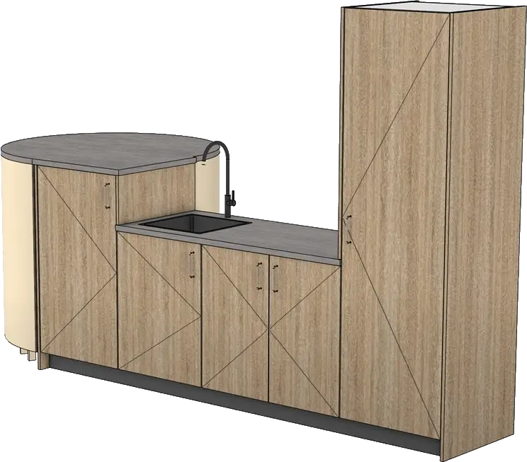 IronCAD-ontwerp van maatwerk keuken met ronde afwerking