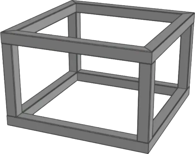 3D CAD-tekening van een basis staalconstructie met kokerprofielen, gebruikt voor stallen, hallen en agrarische bouw.