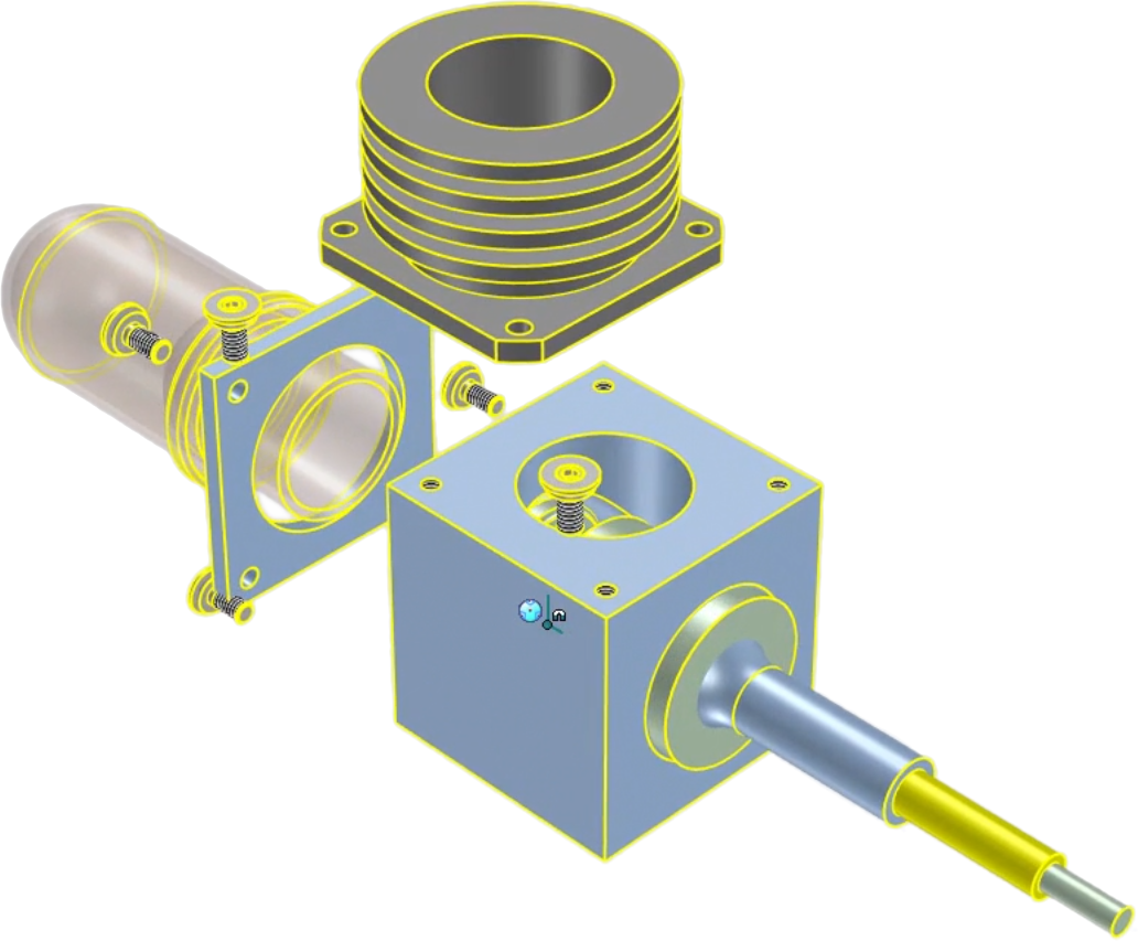 Exploded view example of a motor design with IronCAD Mechanical