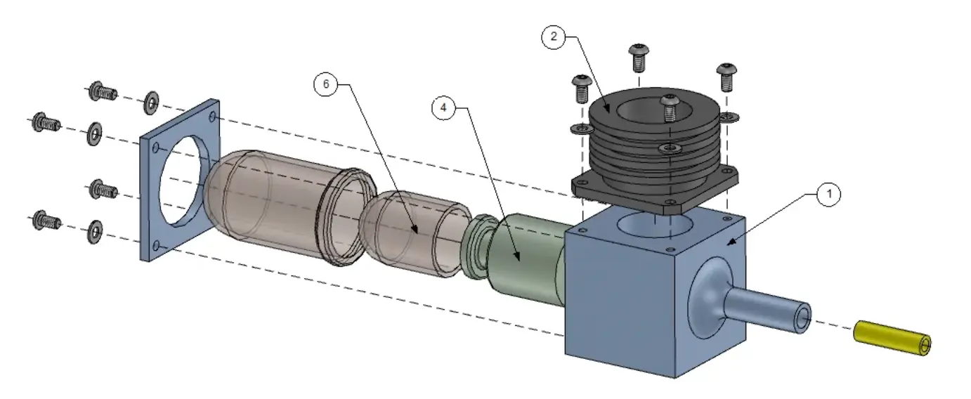 2D working drawing of an exploded view created using IronCAD Mechanical