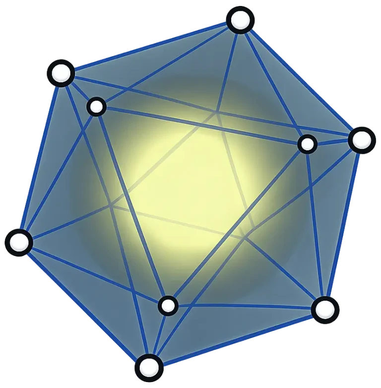 IronCAD AI chatbot logo with connected network structure and central yellow glow