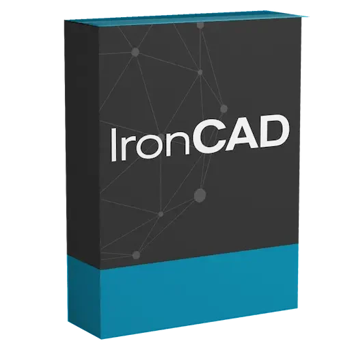 IronCAD software verpakking met donkergrijze doos en blauwe onderkant op transparante achtergrond
