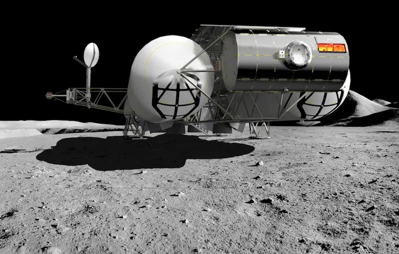 3D-concept van een bemand ruimtevaartuig op het maanoppervlak, ontworpen met IronCAD