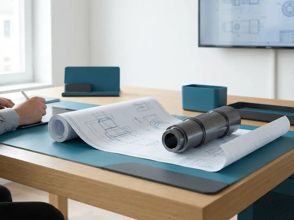 2D AutoCAD blauwdruk die transformeert naar 3D gerenderd object op moderne ontwerperstbureau met teal en grijstinten