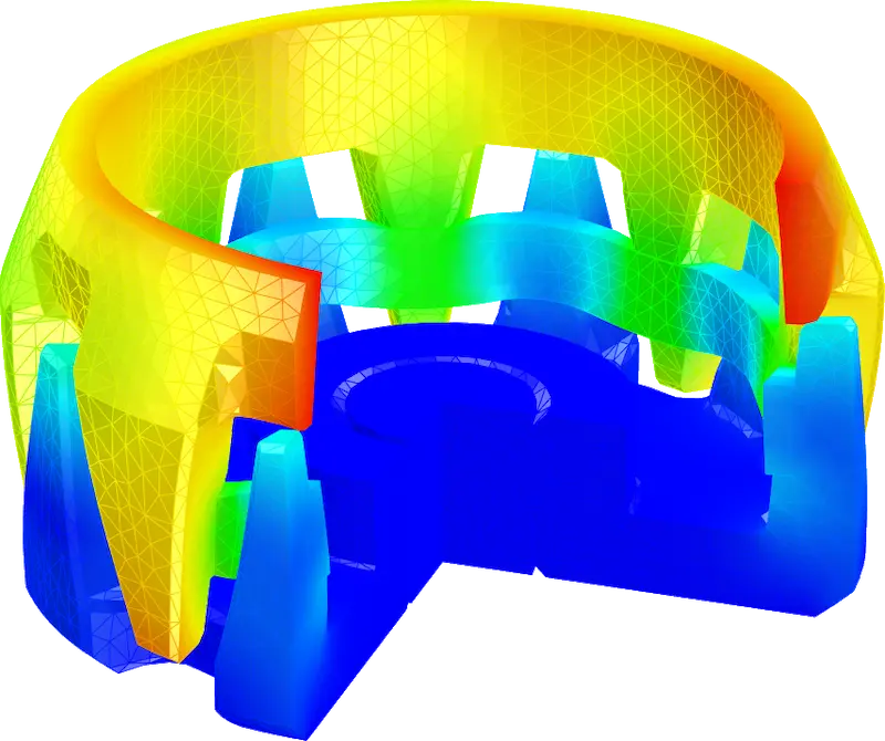 FEA simulatie van een mechanisch onderdeel met spanningsverdeling in Multiphysics voor IronCAD