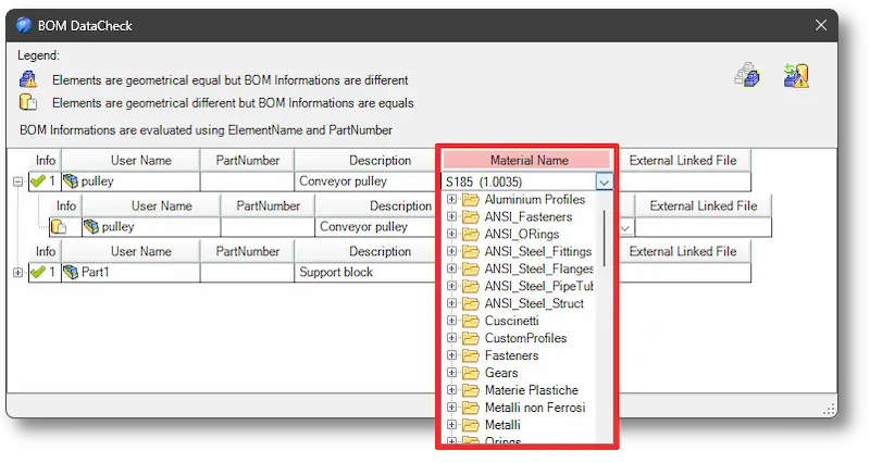 Vérification des données BOM Analyse des contraintes en 3D d'un support mécanique, représentée par une échelle de couleurs allant du bleu (faible contrainte) au rouge (forte contrainte), y compris la structure du maillage et l'indication de la contrainte maximale.
