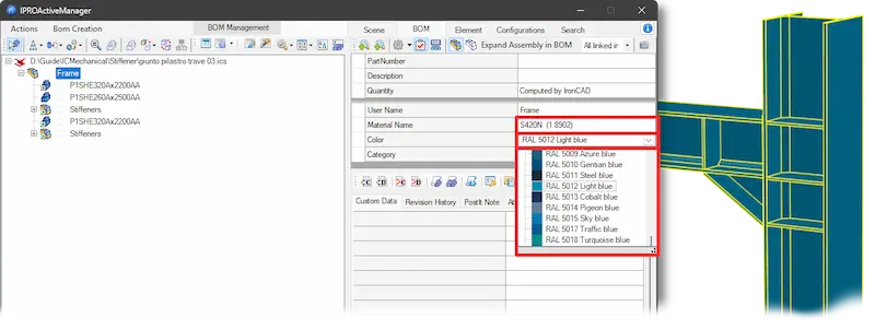 IProActiveManager Analyse des contraintes en 3D d'un support mécanique, représentée par une échelle de couleurs allant du bleu (faible contrainte) au rouge (forte contrainte), y compris la structure du maillage et l'indication de la contrainte maximale.
