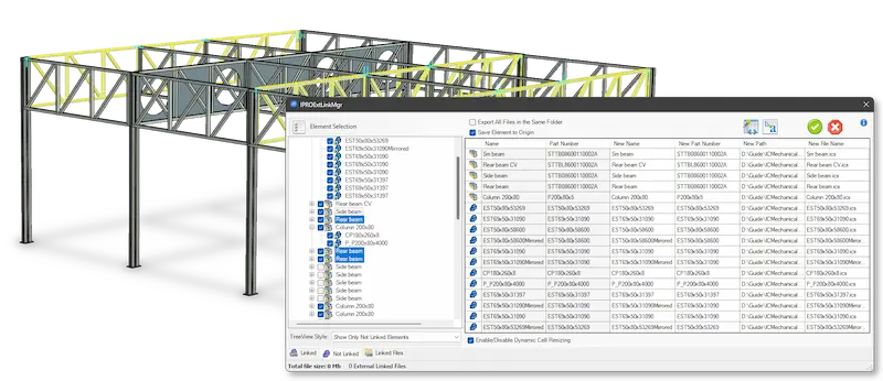 Gestionnaire de liens externes Analyse des contraintes en 3D d'un support mécanique, représentée par une échelle de couleurs allant du bleu (faible contrainte) au rouge (forte contrainte), y compris la structure du maillage et l'indication de la contrainte maximale.
