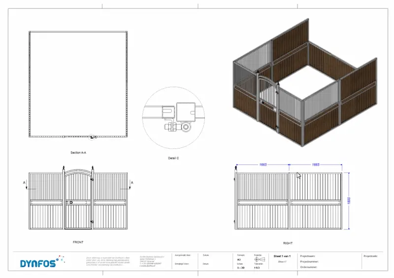 Plan d'écurie en 2D Plan d'exécution en 2D d'un projet d'écurie réalisé dans IronCAD